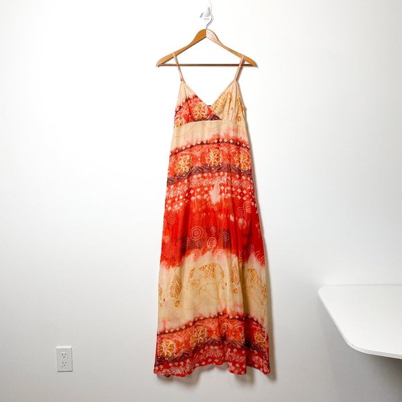 Vintage Dresses & Skirts - Vintage Tan and Red Floral Bohemian Maxi Dress